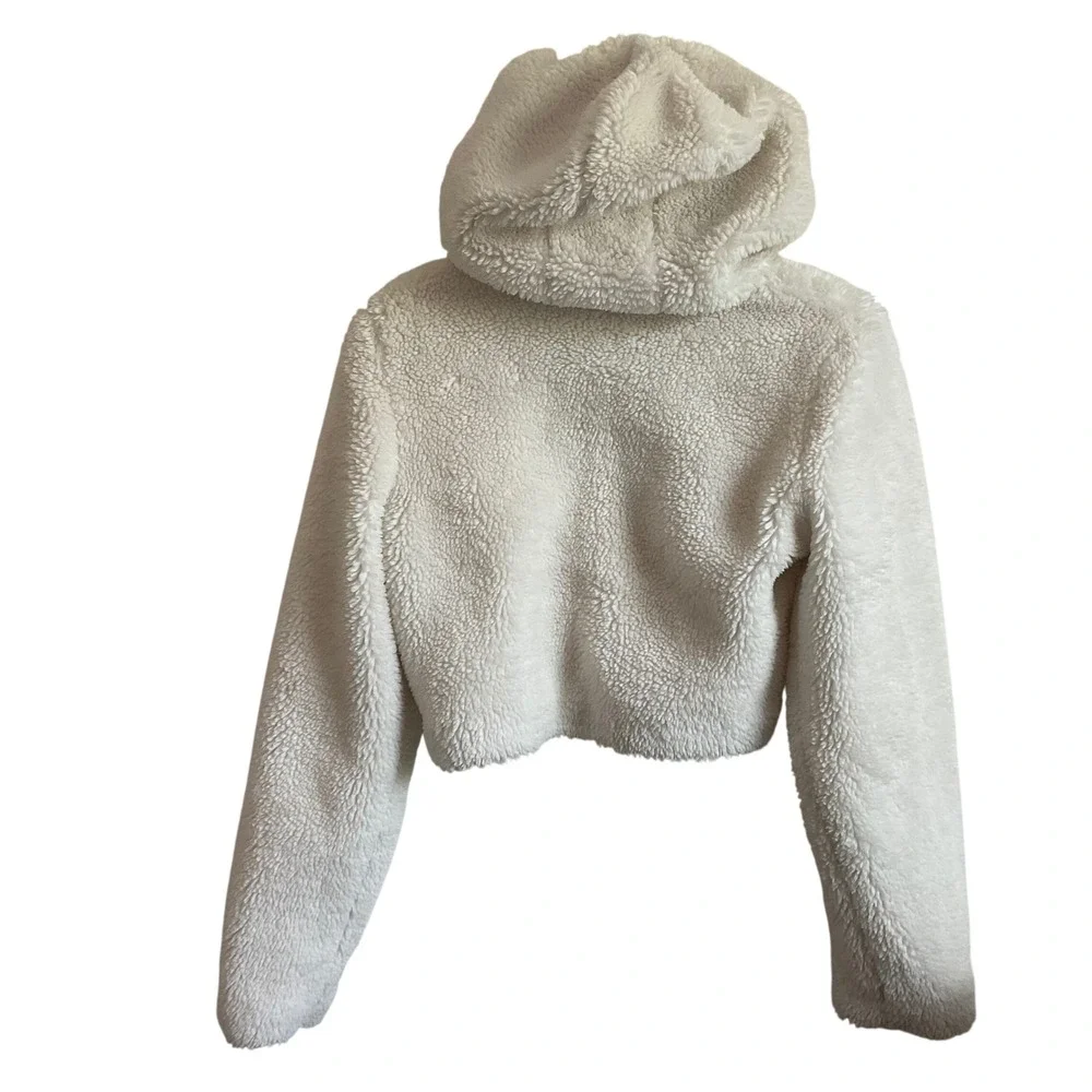 ALO Yoga White LA Cropped Sherpa Fleece Full Zip Hooded Jacket - XS Winter Warm